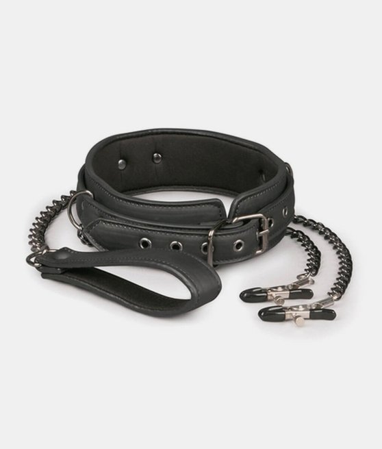 Leather Collar obroża z łańcuszkami na sutki