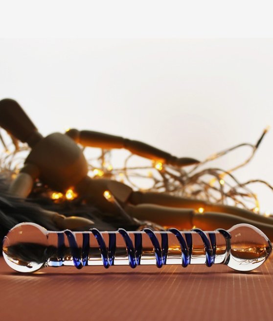 Gläs Blue Spiral Szklane Dildo