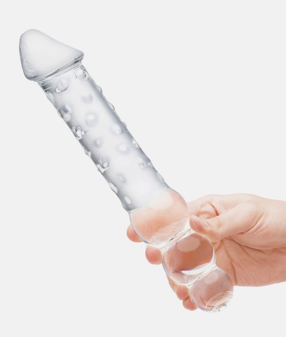 Glas dwustronne szklane dildo z koralikami analnymi