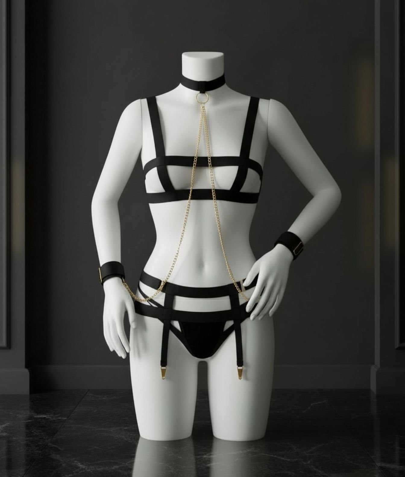 NAKAI Aurienne czarny komplet z łańcuszkami