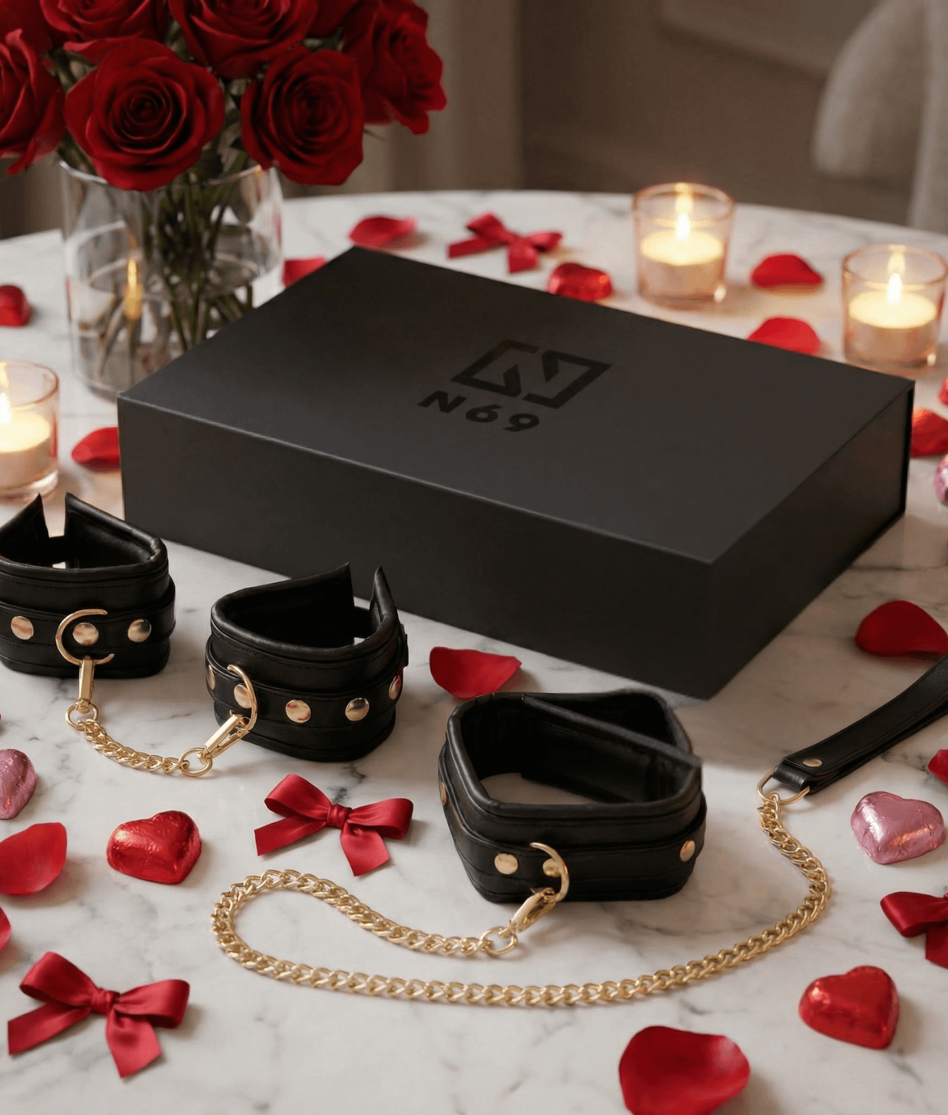 N69 zestaw premium w pudełku obroża i kajdanki