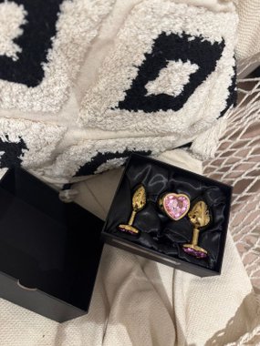 N69 zestaw serce z kryształkiem różowym