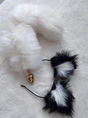 N69 opaska futrzana z uszami kostiumowa czarno biała